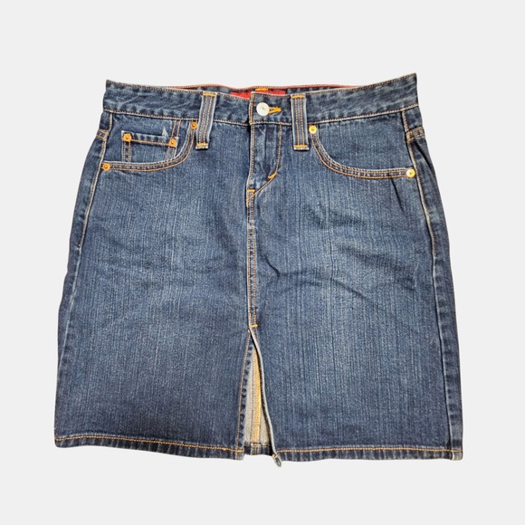 Levi's Low Slouch Skirt Front Slit 7 Juniors Dark Wash‎ Y2K 90s Retro Grunge - Picture 1 of 8